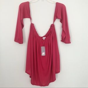 Splendid | Pink Off The Shoulder Solid Stretch Top